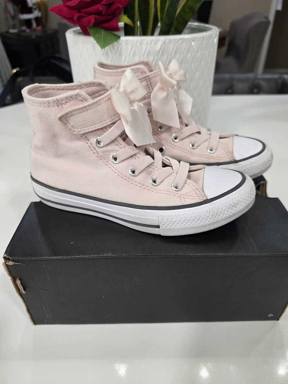 Converse Pink High-Top Kids Sneakers with Ribbon Laces